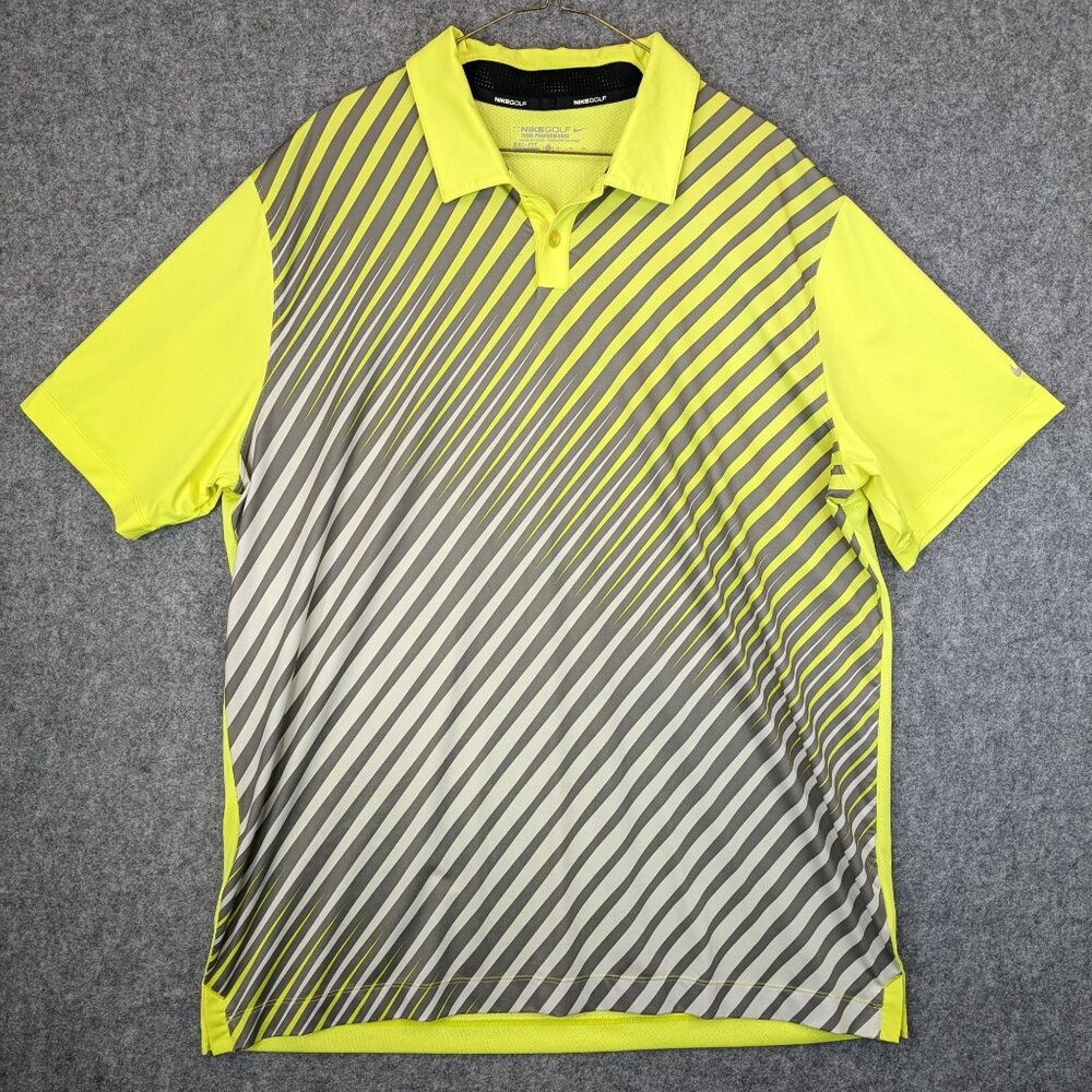 Nike Golf Dri-Fit Tour Performance Polo Shirt Men's XL Yellow/Gray Striped